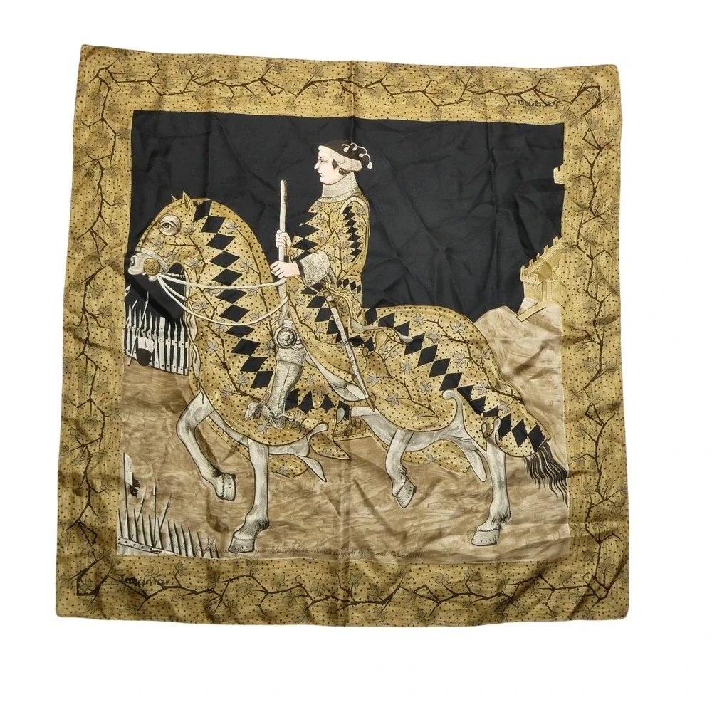 Toninelli Milano Scarf Womens One Size Gold Medieval Horse Art Print Square